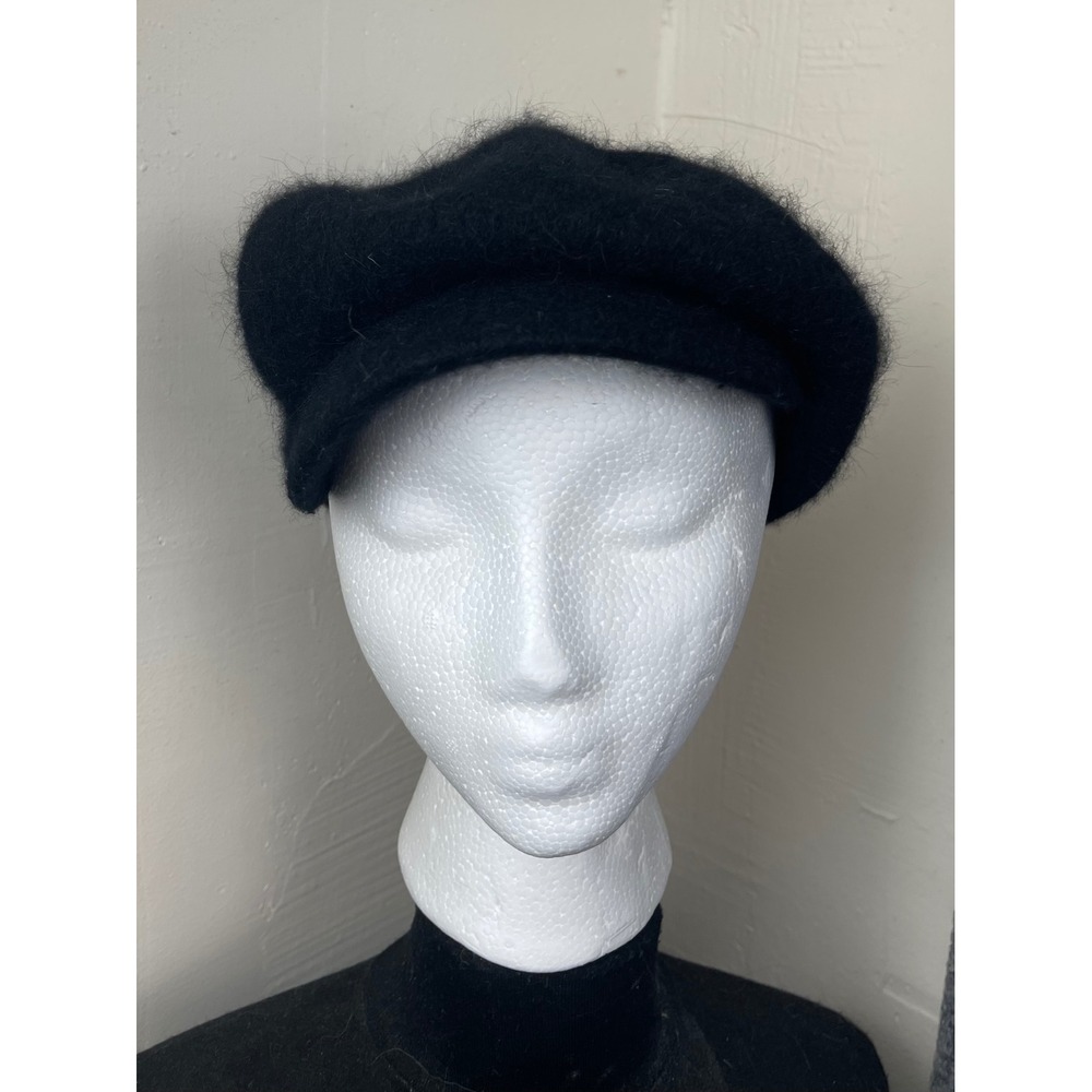 H&M Newsboy Cap Women One Size Black Excellent Wool Angora Blend Slouchy Hat